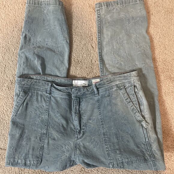 Anthropologie The Wanderer Green Floral Tone On Tone Pants Size 32 - Picture 1 of 9